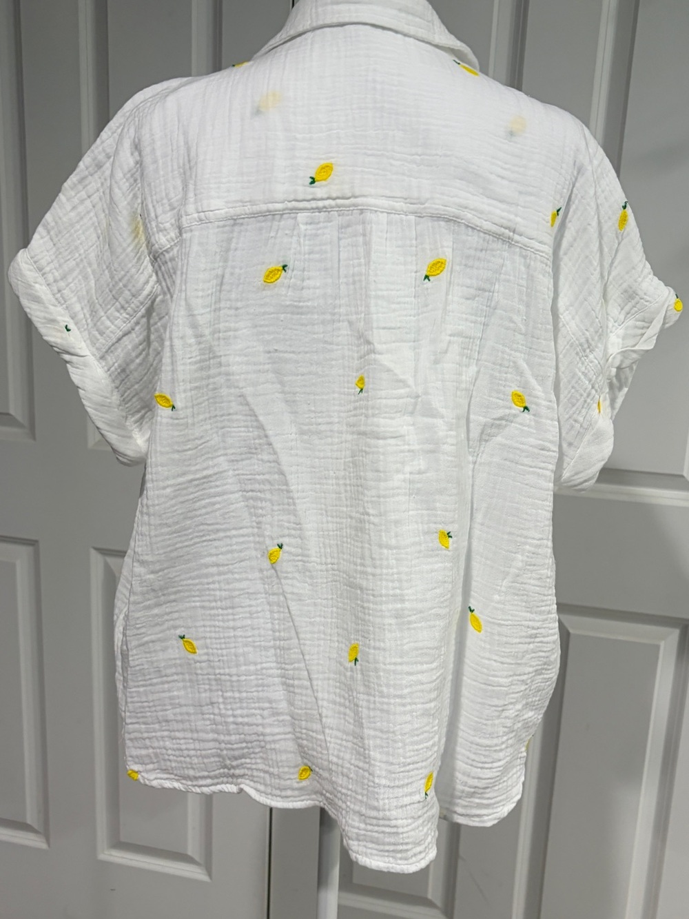 beachlunchlounge White Gauze Button-Down Shirt with Yellow Lemon Embroidery - Picture 2 of 8